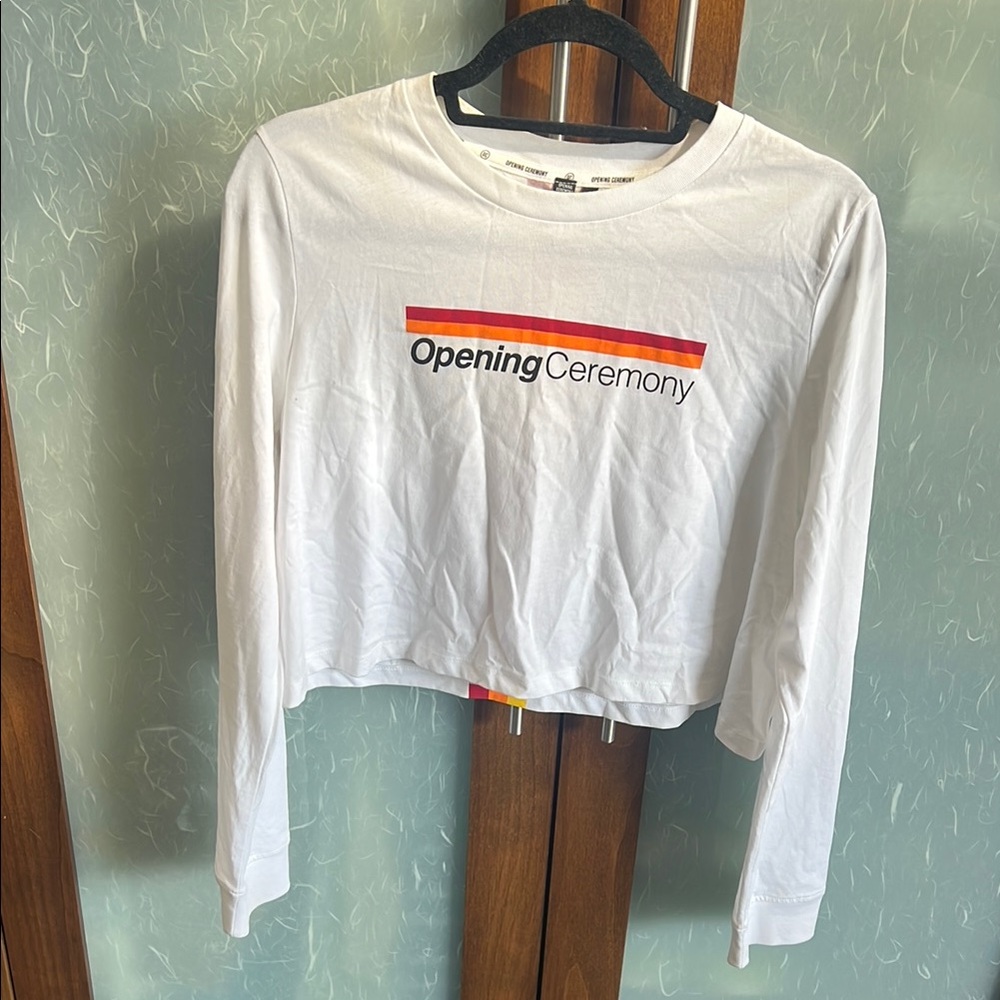Opening Ceremony White Crop Top with Rainbow Accents